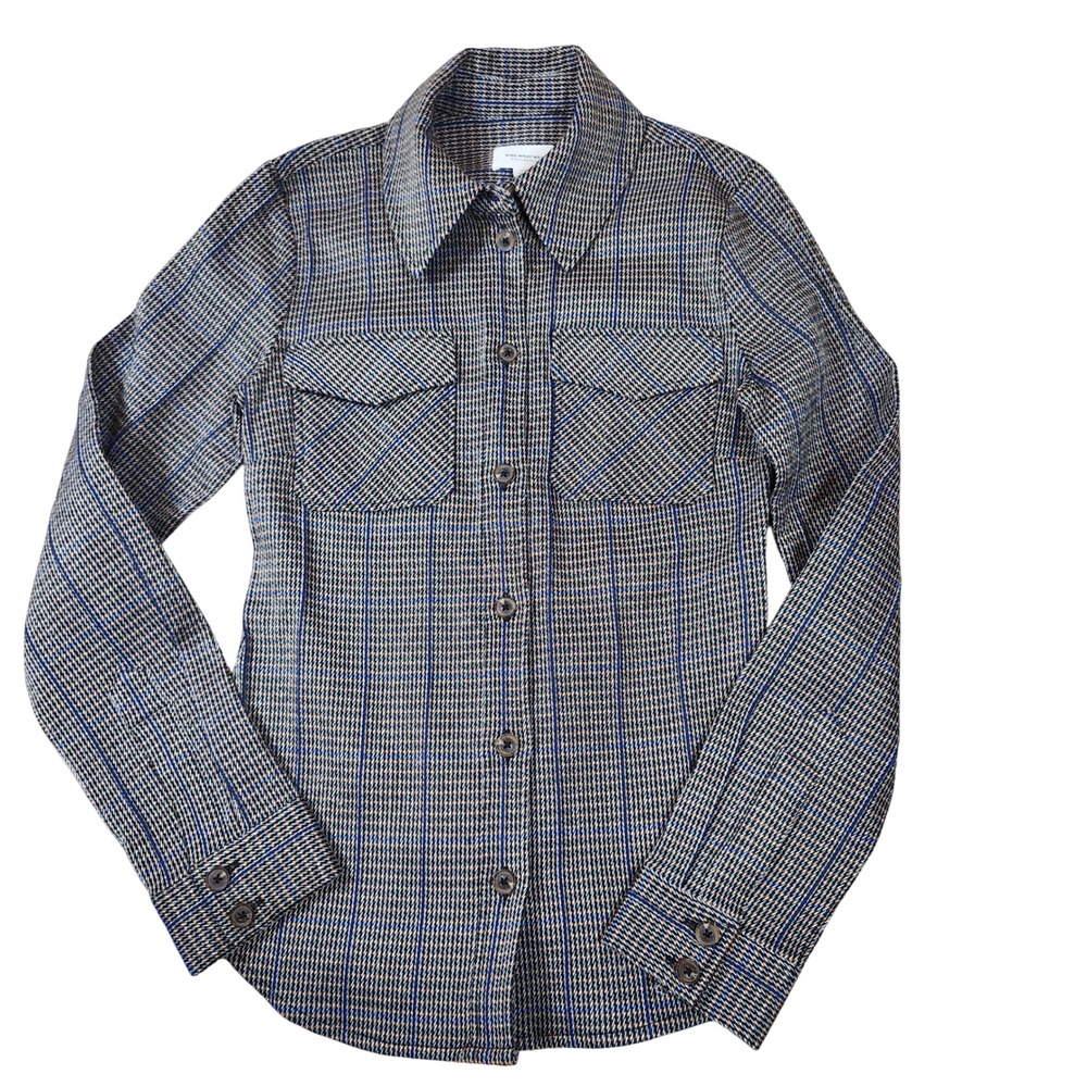 Who‎ What Wear Collection XS Blue Brown Houndstooth Plaid Button Down Shacket - Picture 2 of 8